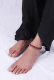 Set Of 2: Cia Maroon Thread & Antique Plated Brass Beaded Anklets