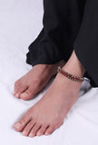 Set Of 2: Eti Maroon Thread & Antique Plated Brass Beaded Anklets