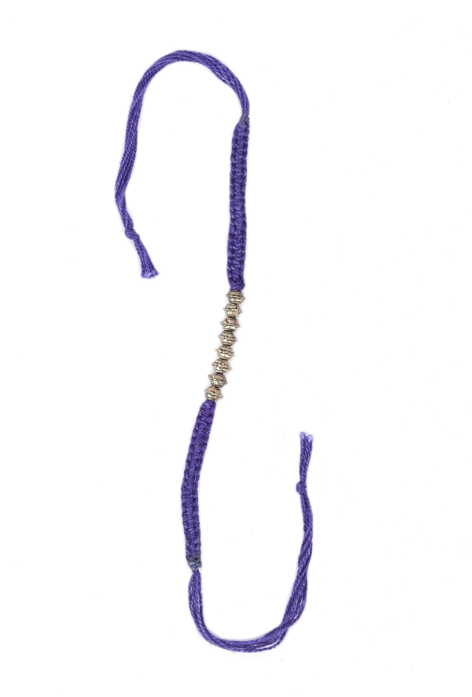 Set Of 2: Inika Purple Thread & Antique Plated Brass Beaded Anklets