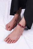 Set Of 2: Ipsha Maroon Thread & Antique Plated Brass Beaded Anklets