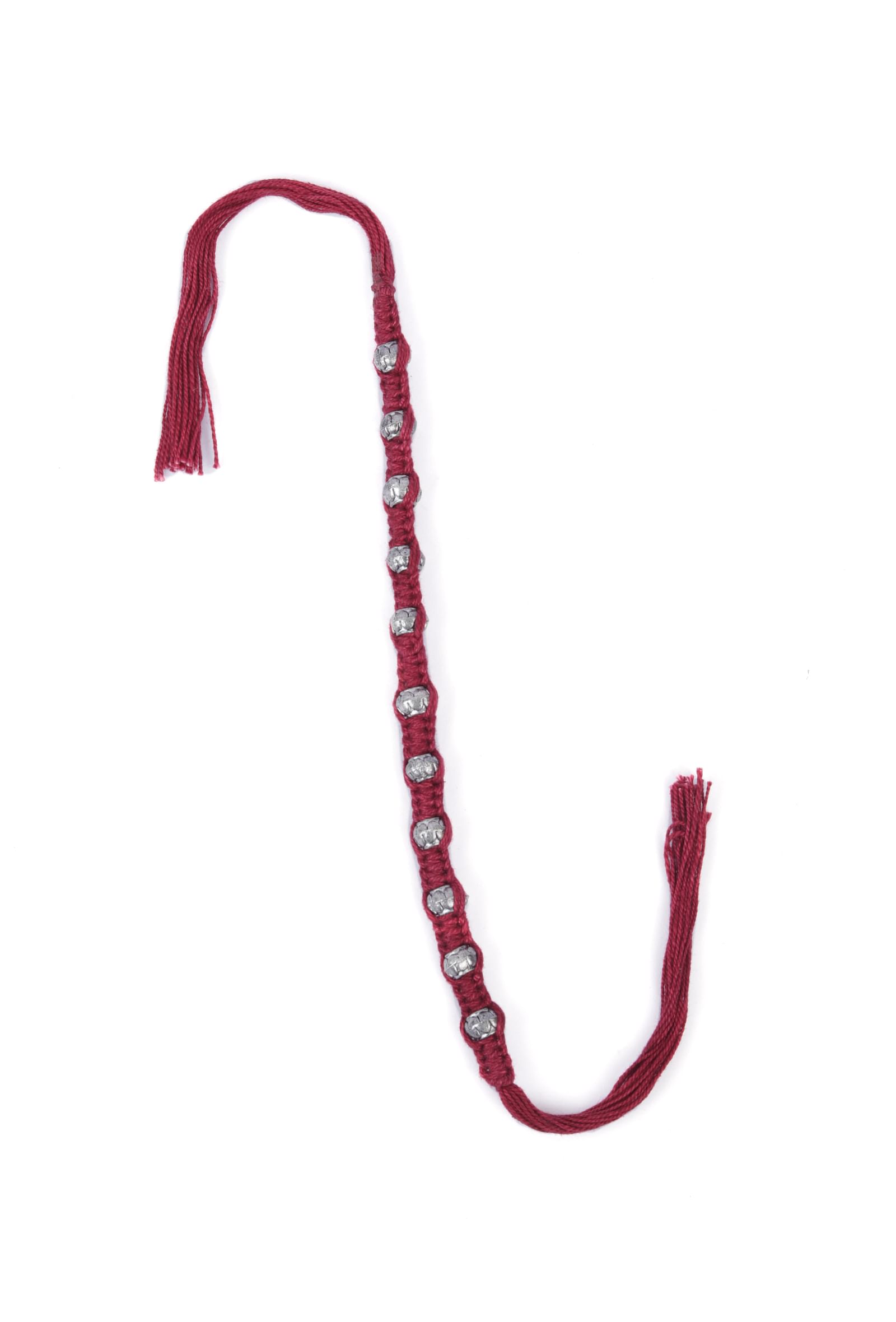 Set Of 2: Ipsha Maroon Thread & Antique Plated Brass Beaded Anklets