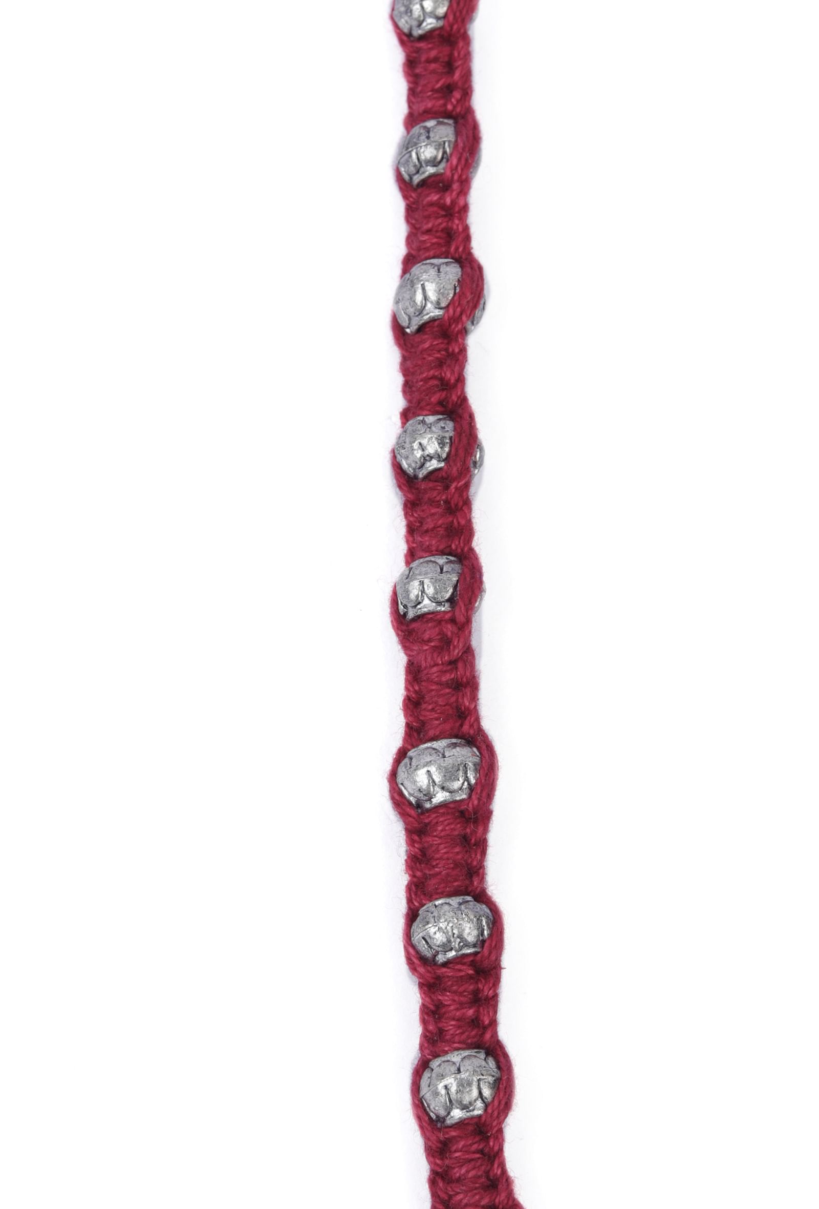 Set Of 2: Ipsha Maroon Thread & Antique Plated Brass Beaded Anklets