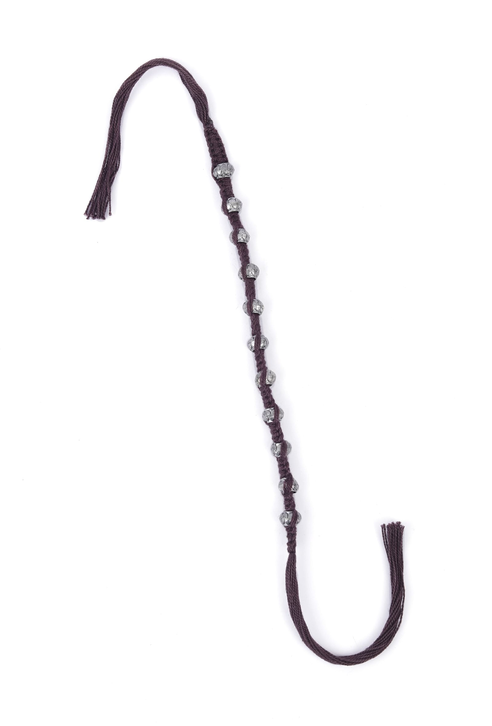 Set Of 2: Lopa Brown Thread & Antique Plated Brass Beaded Anklets