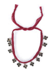 Set Of 2: Tasha Maroon Thread & Antique Plated Brass Beaded Anklets