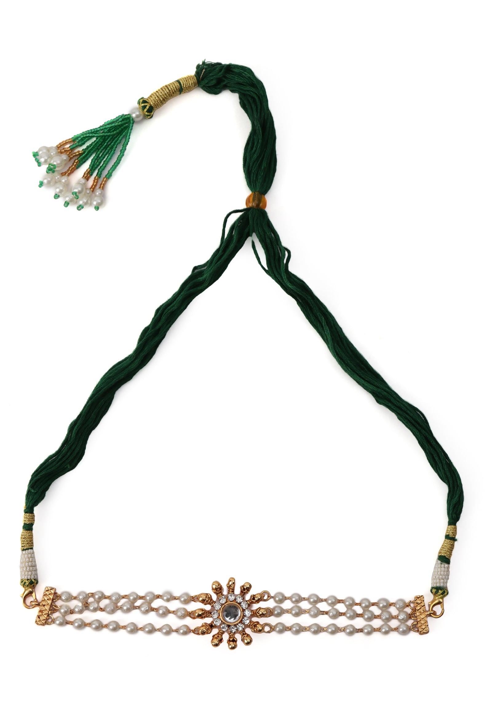 Traditional Round Ethnic Choker With 3-Layer Moti Mala And Earrings