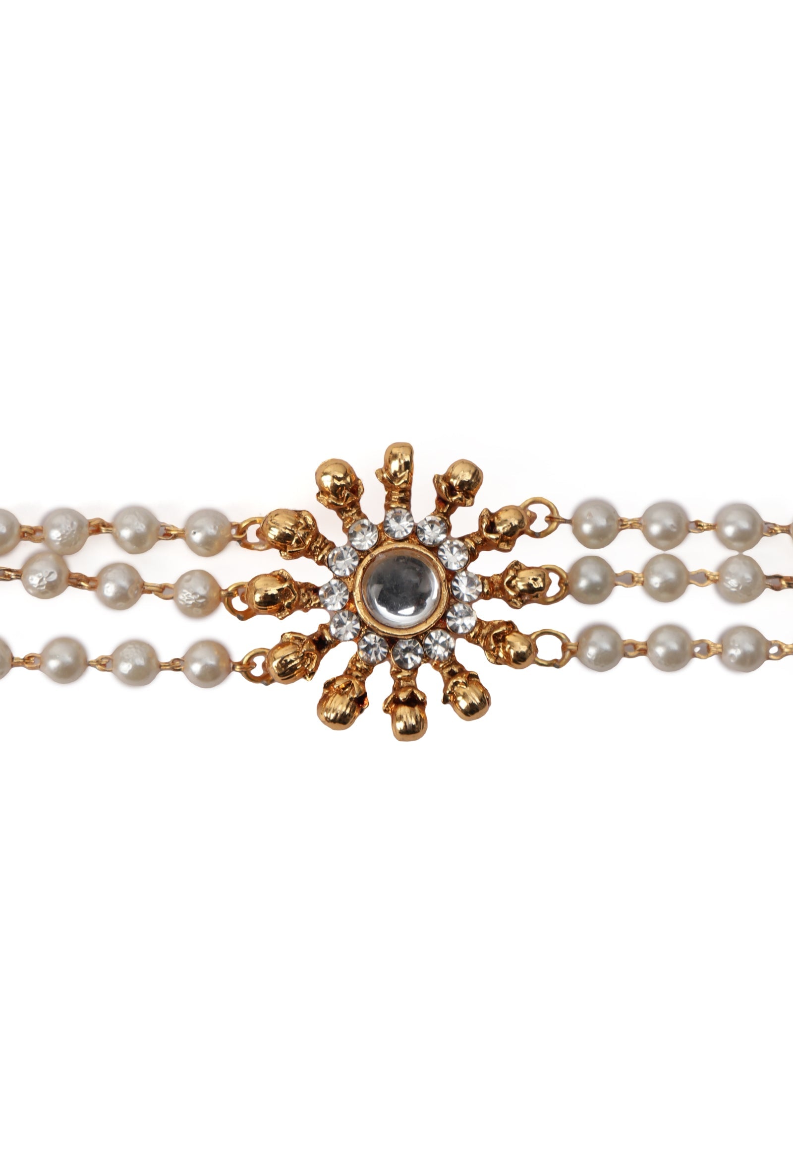 Traditional Round Ethnic Choker With 3-Layer Moti Mala And Earrings