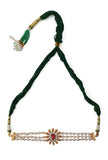 Ethnic Three-Line Moti Mala Choker Set With Adjustable Neck Dori And Antique Tops