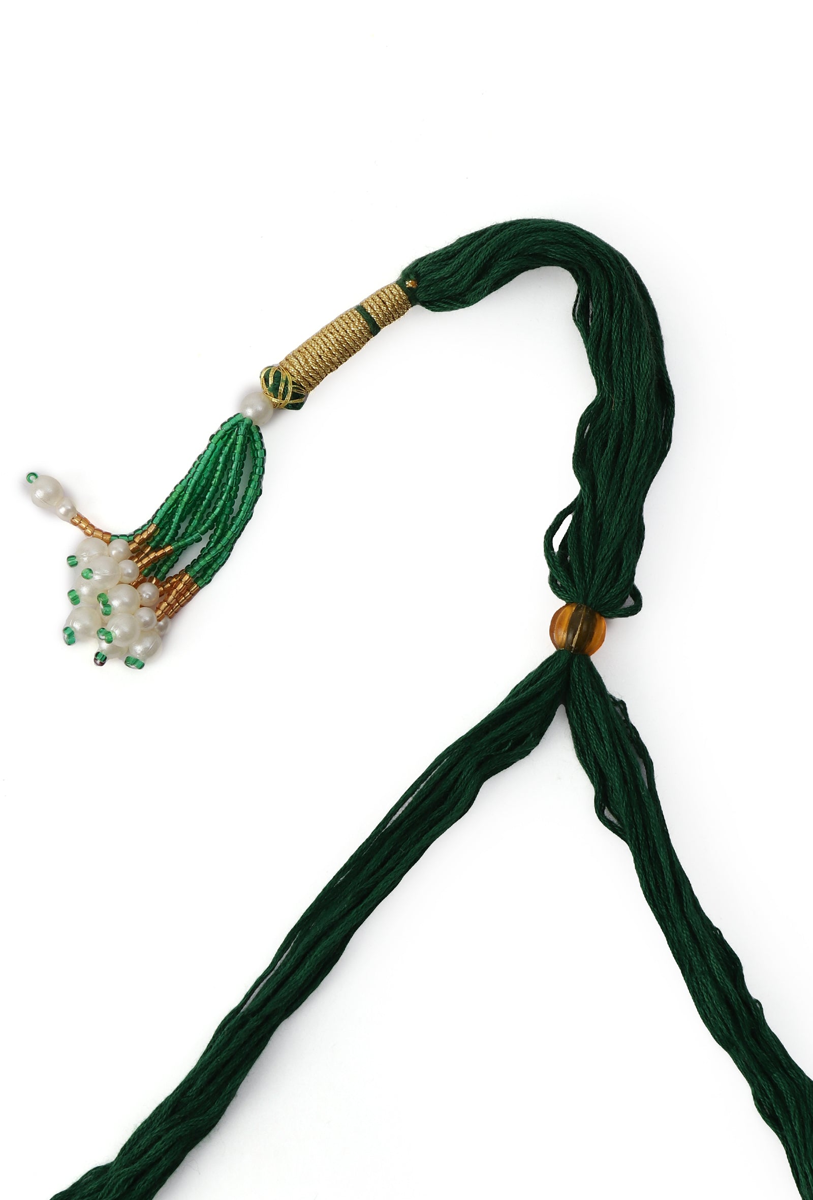 Ethnic Three-Line Moti Mala Choker Set With Adjustable Neck Dori And Antique Tops