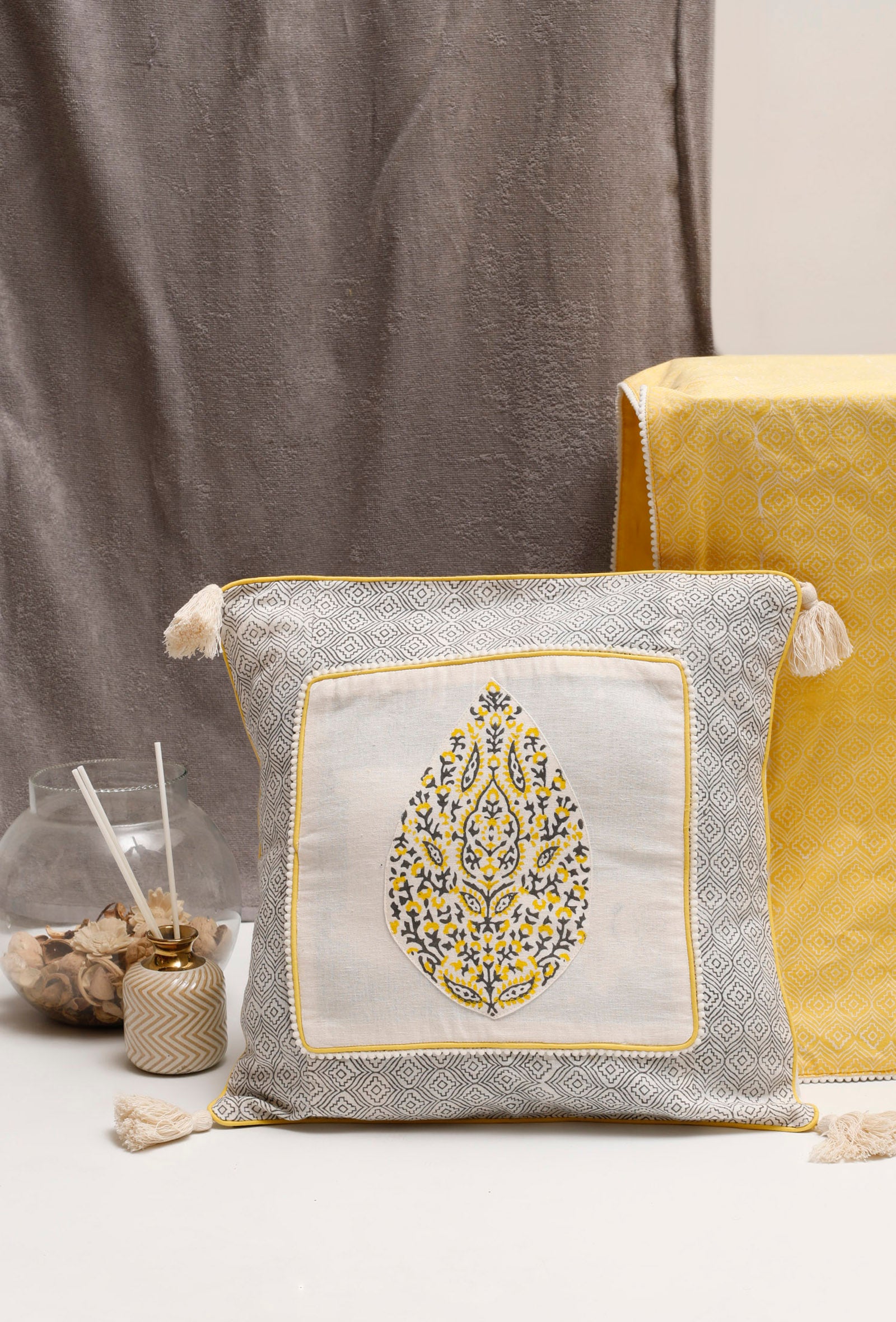 Set of 2: Okhai Handblock Cotton Cushion Covers