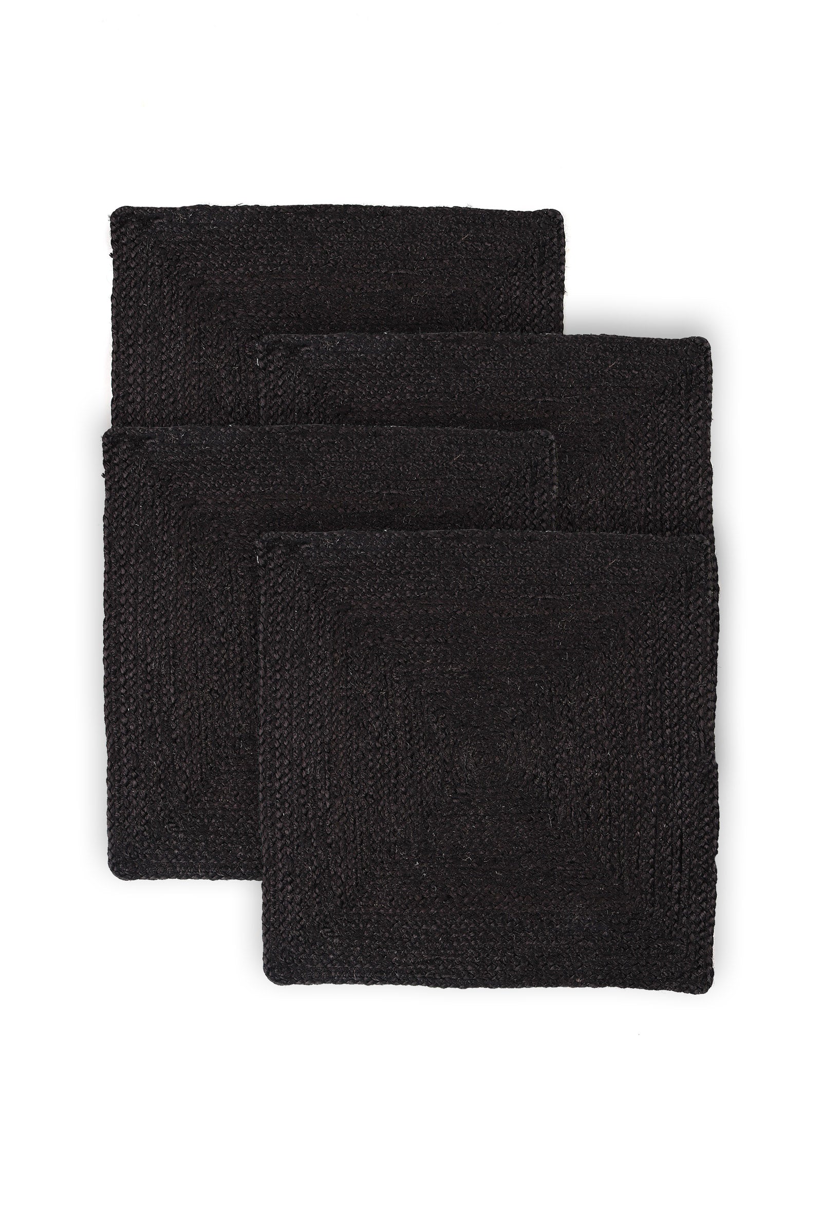 Set Of 4: Black Square Braided Jute Placemats