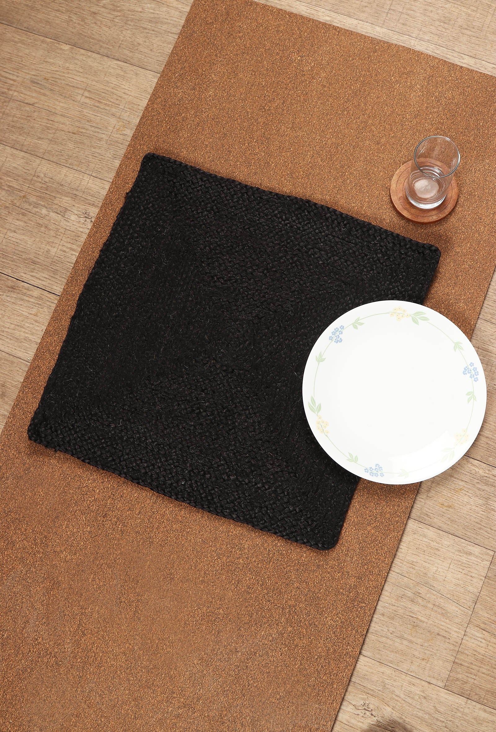 Set Of 4: Black Square Braided Jute Placemats