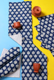 White-Blue Ajrakh 6 Quilted Mats and Runner Set