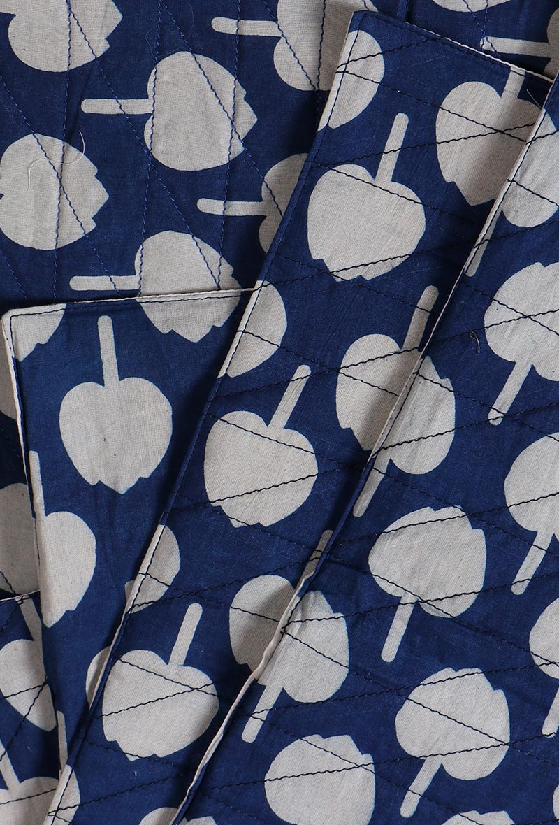 White-Blue Ajrakh 6 Quilted Mats and Runner Set