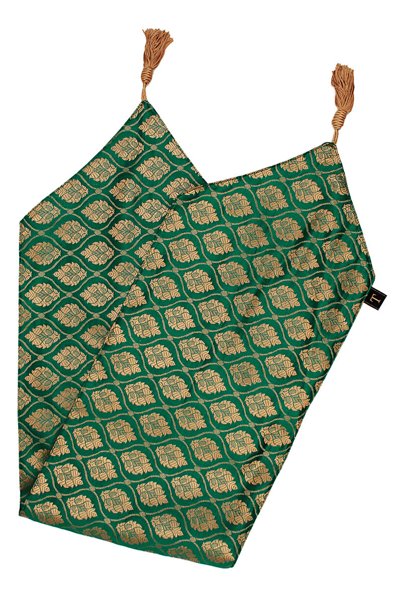 Dark Green Banarasi Brocade Table Runner