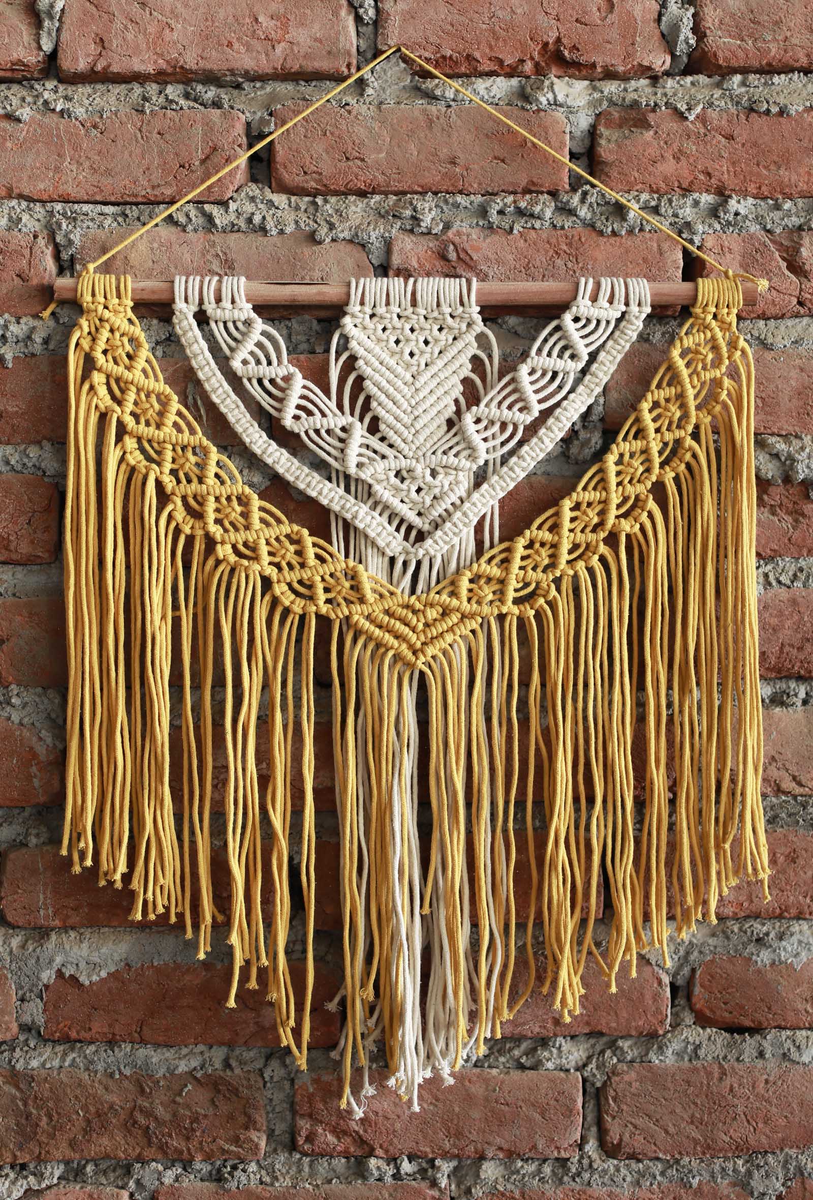 Yellow and White Swirl Macrame Wall Hanging