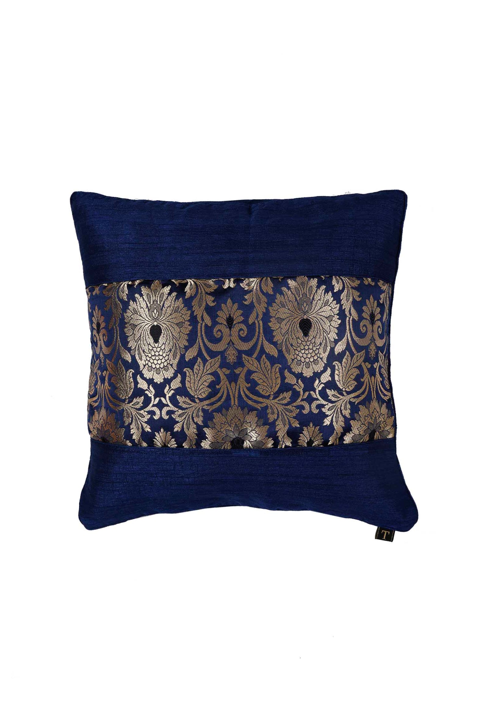 Set Of 2:Royal Blue Brocade Cushion Covers