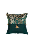 Set Of 2:Green Tassel Brocade Cushion Covers