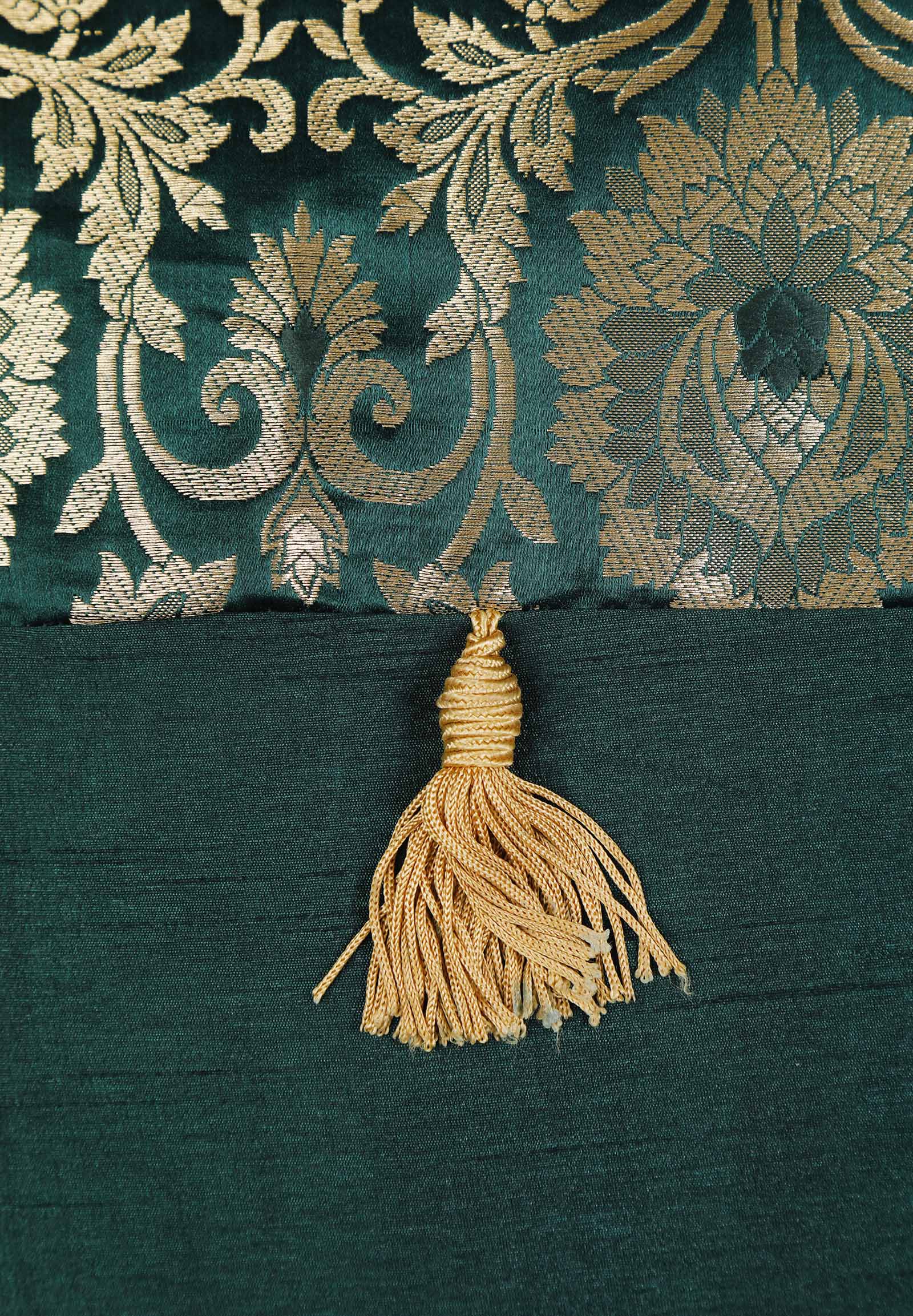 Set Of 2:Green Tassel Brocade Cushion Covers