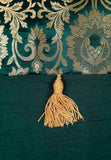 Set Of 2:Green Tassel Brocade Cushion Covers