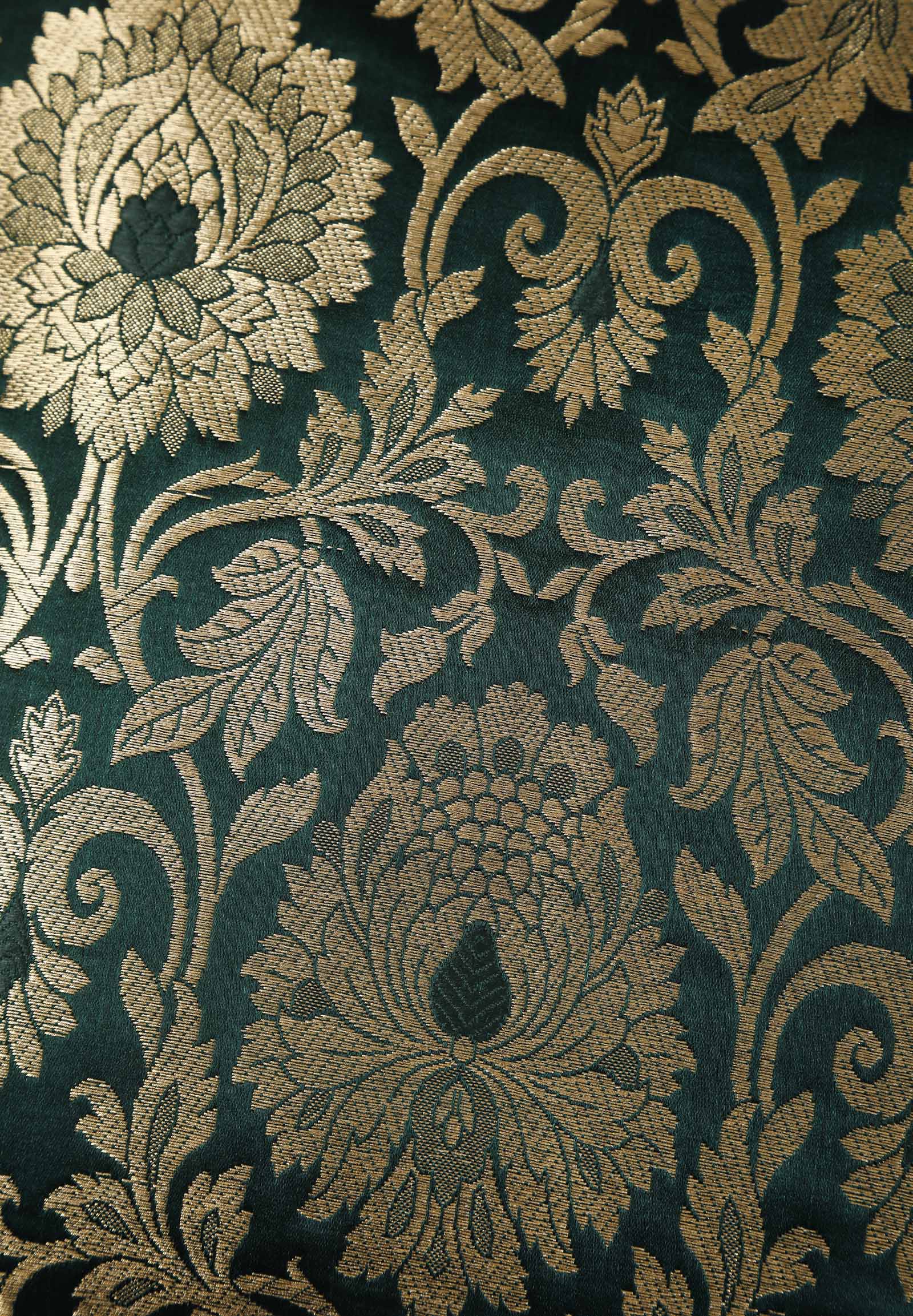 Set Of 2:Emerald Green Brocade Cushion Covers