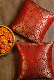 Set Of 2:Deep Red Brocade Cushion Covers