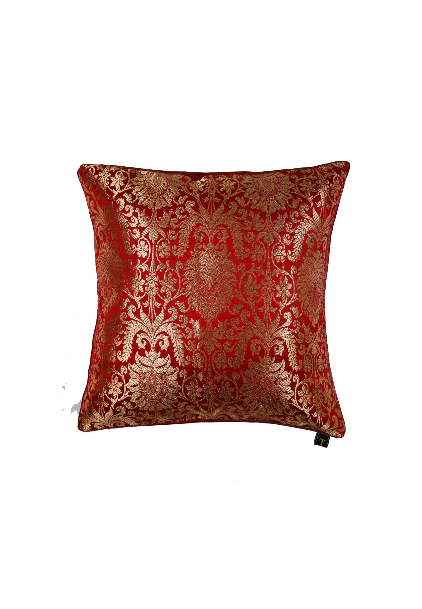 Set Of 2:Deep Red Brocade Cushion Covers