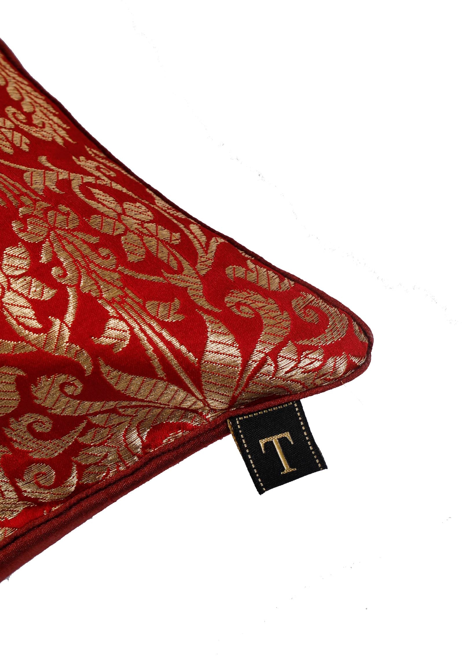 Set Of 2:Deep Red Brocade Cushion Covers