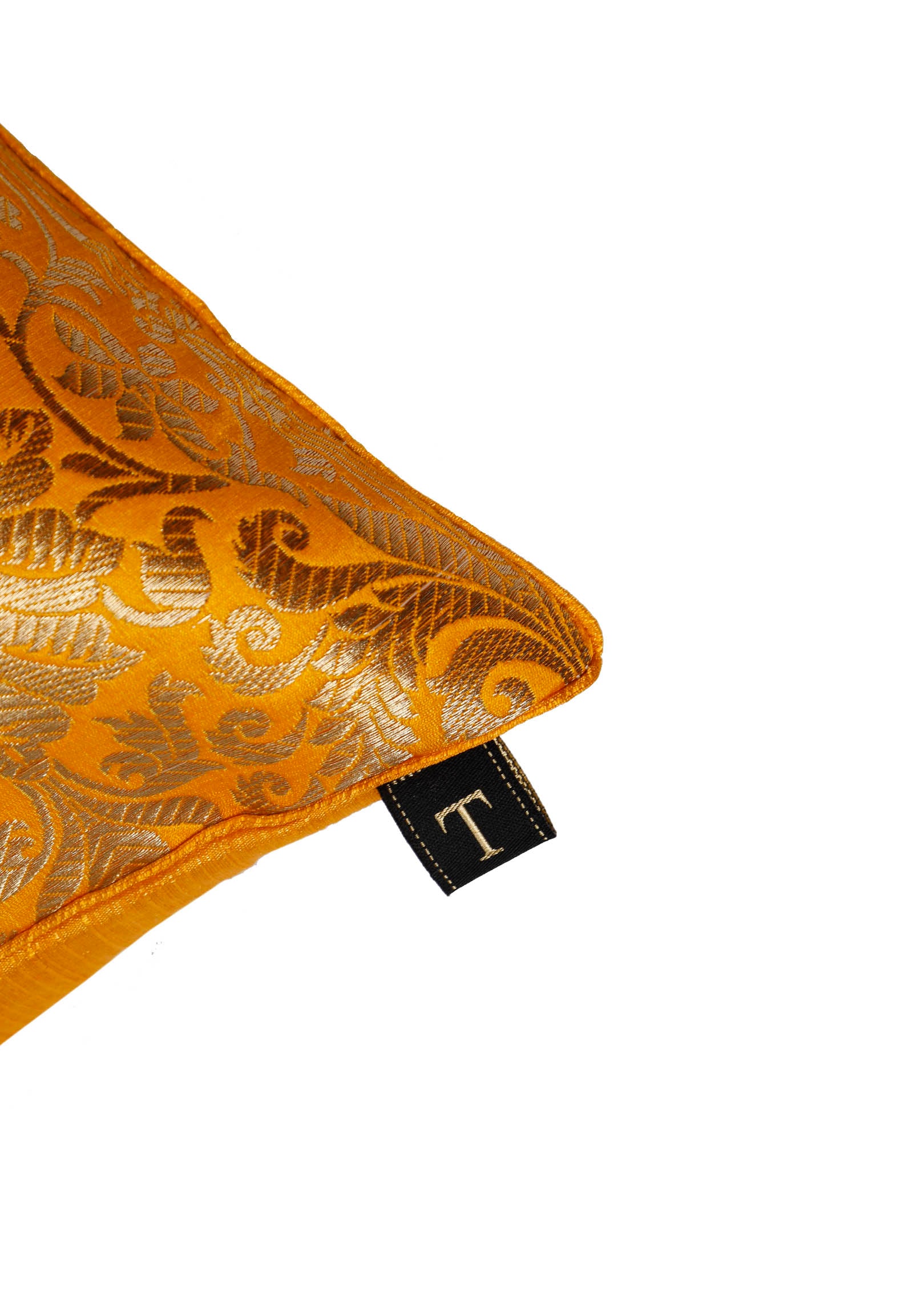 Set Of 2:Yellow Floral Brocade Cushion Covers