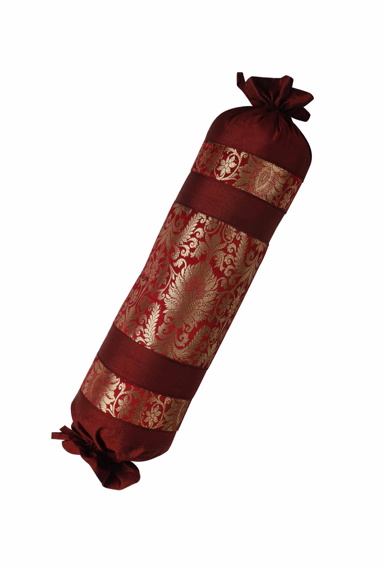 Set Of 2: Deep Red Brocade Bolsters Cover