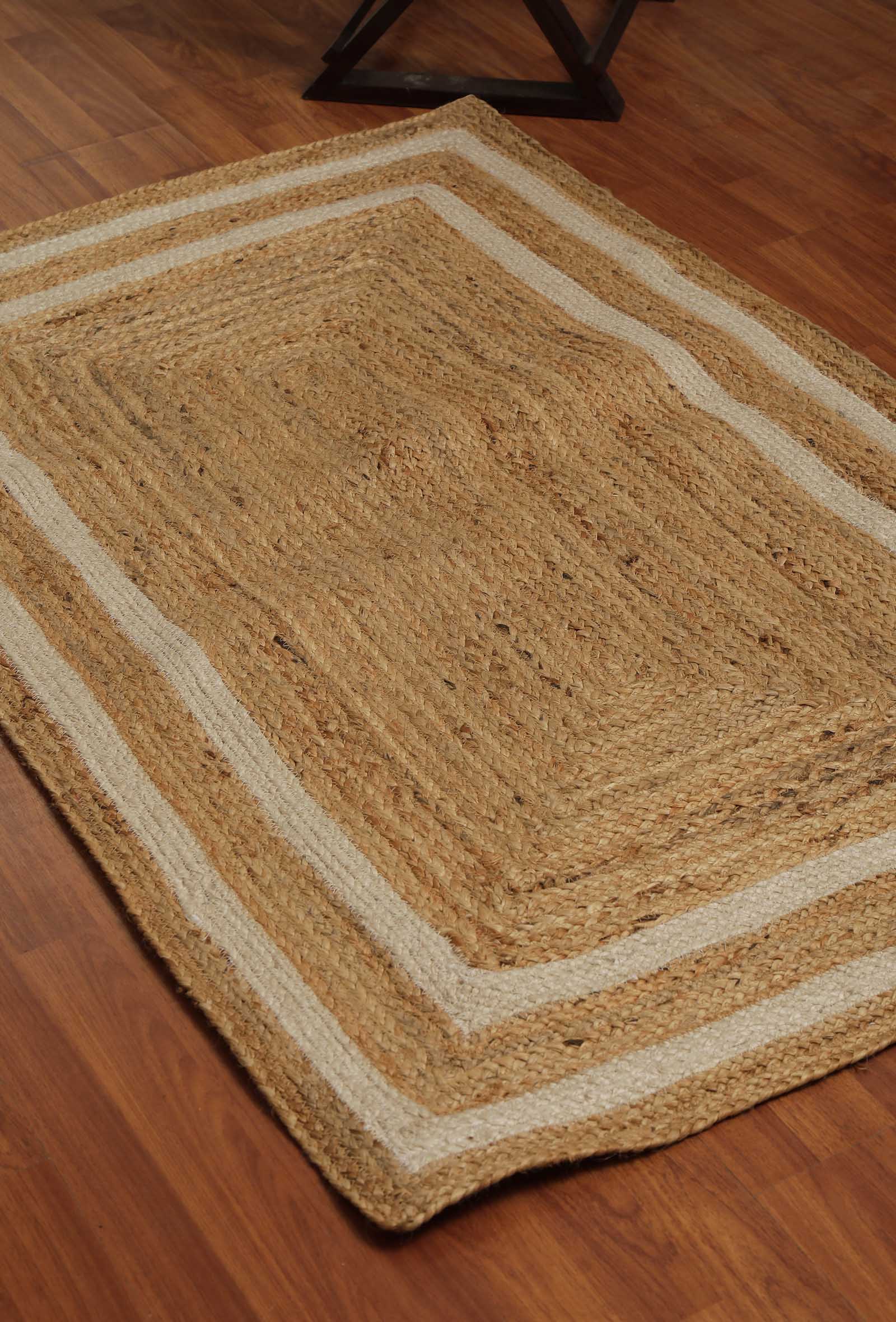 Elena White Stripe Rectangle pattern Handcrafted Jute Rug