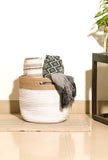 White and Beige Cotton Jute Basket