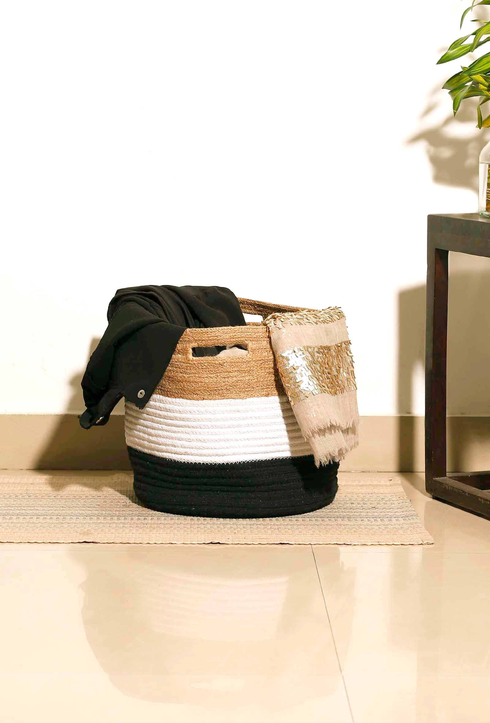 Oslo White and Beige Cotton Jute Basket