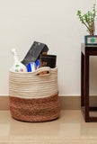 Mila White and Brown Cotton Jute Basket