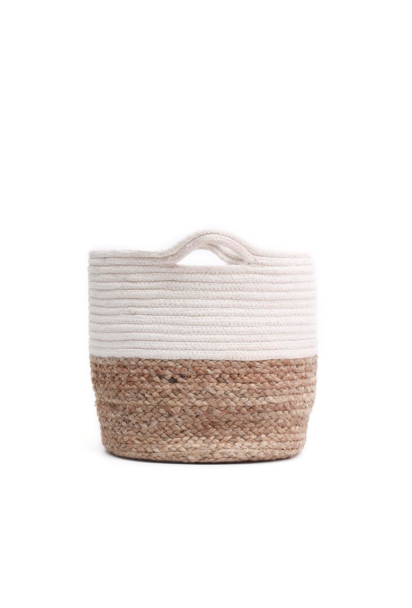 Mila White and Brown Cotton Jute Basket