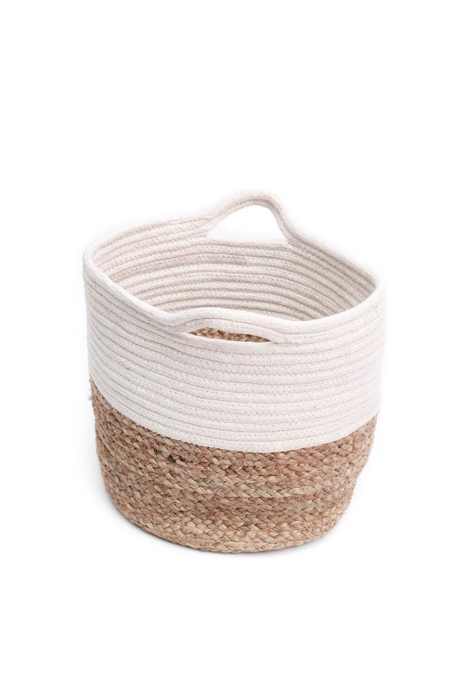Mila White and Brown Cotton Jute Basket