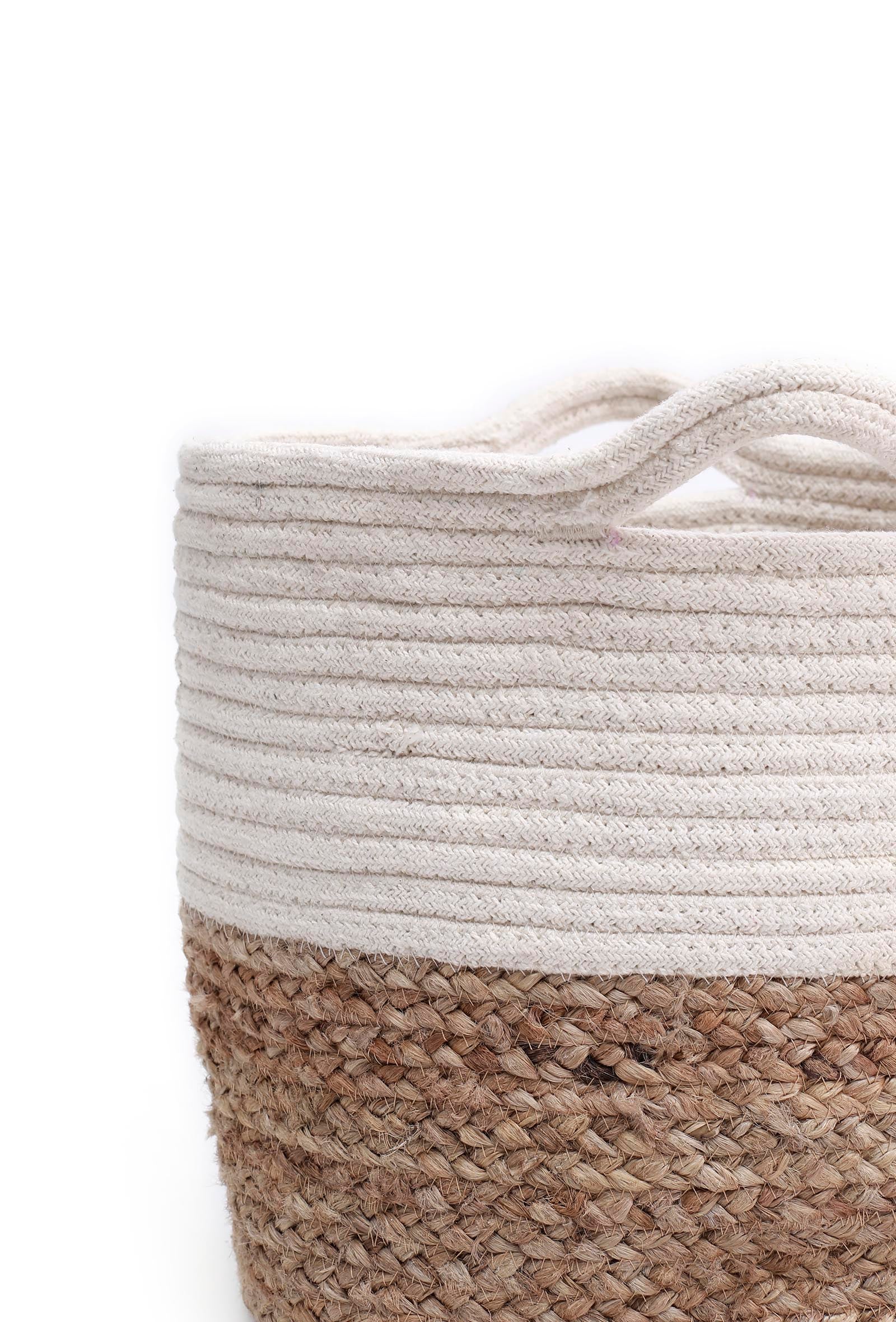 Mila White and Brown Cotton Jute Basket