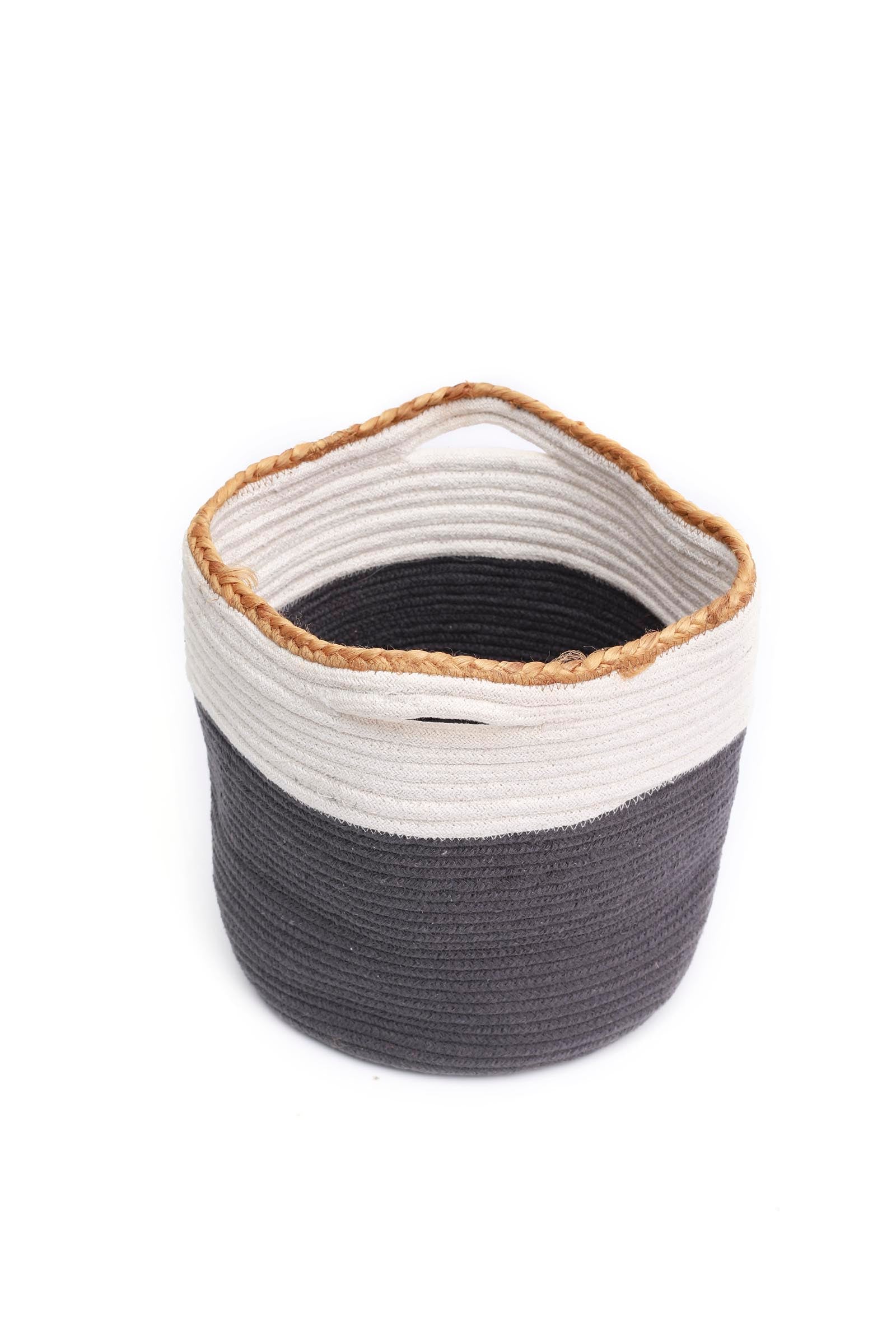 Grey and White Cotton Jute Basket