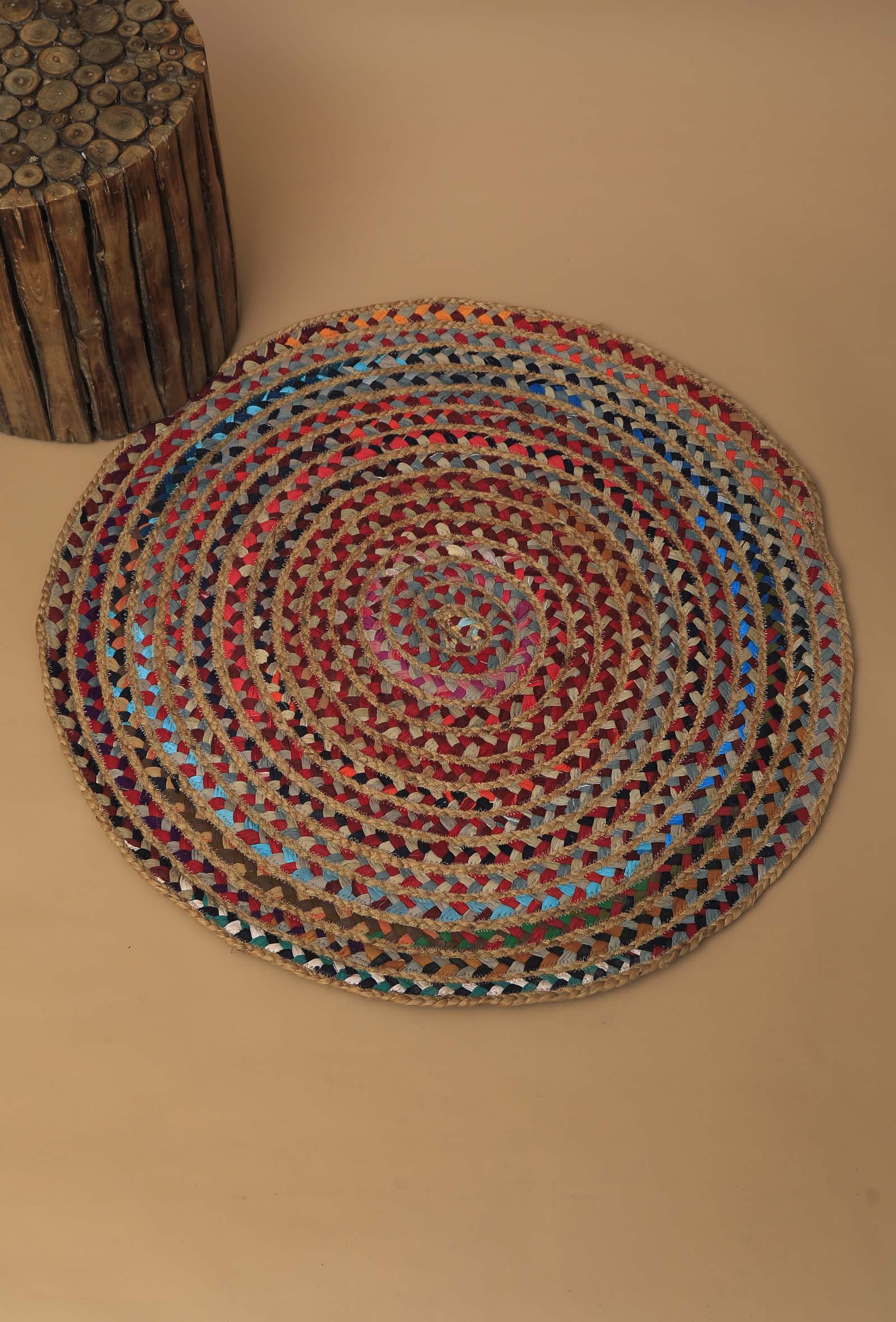 Rach Circular Contrast Handcraft Jute Rug