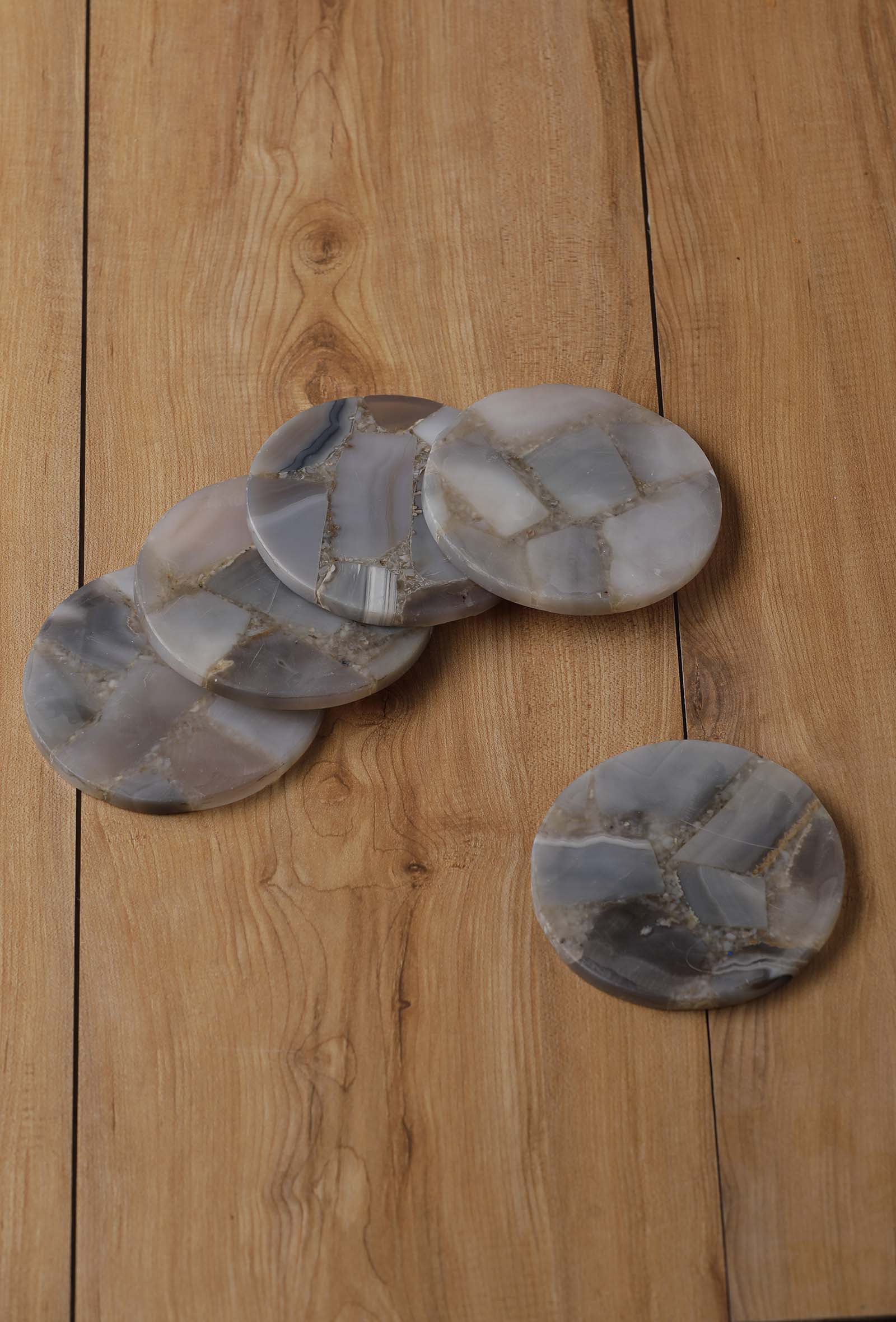 Set of 5 - Grey Agate Costers
