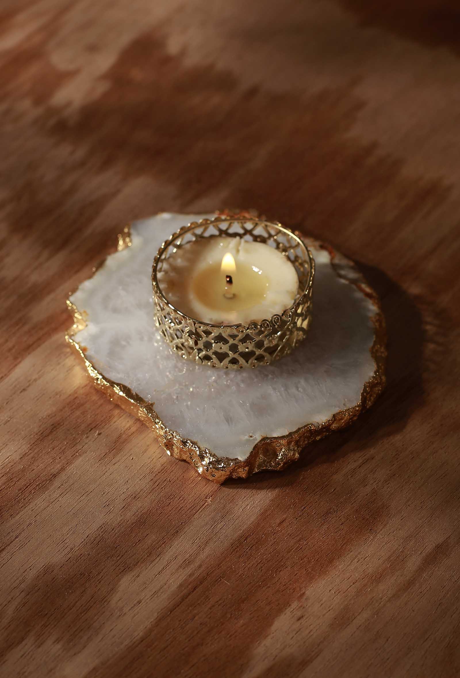 White Agate Tea Light Holder