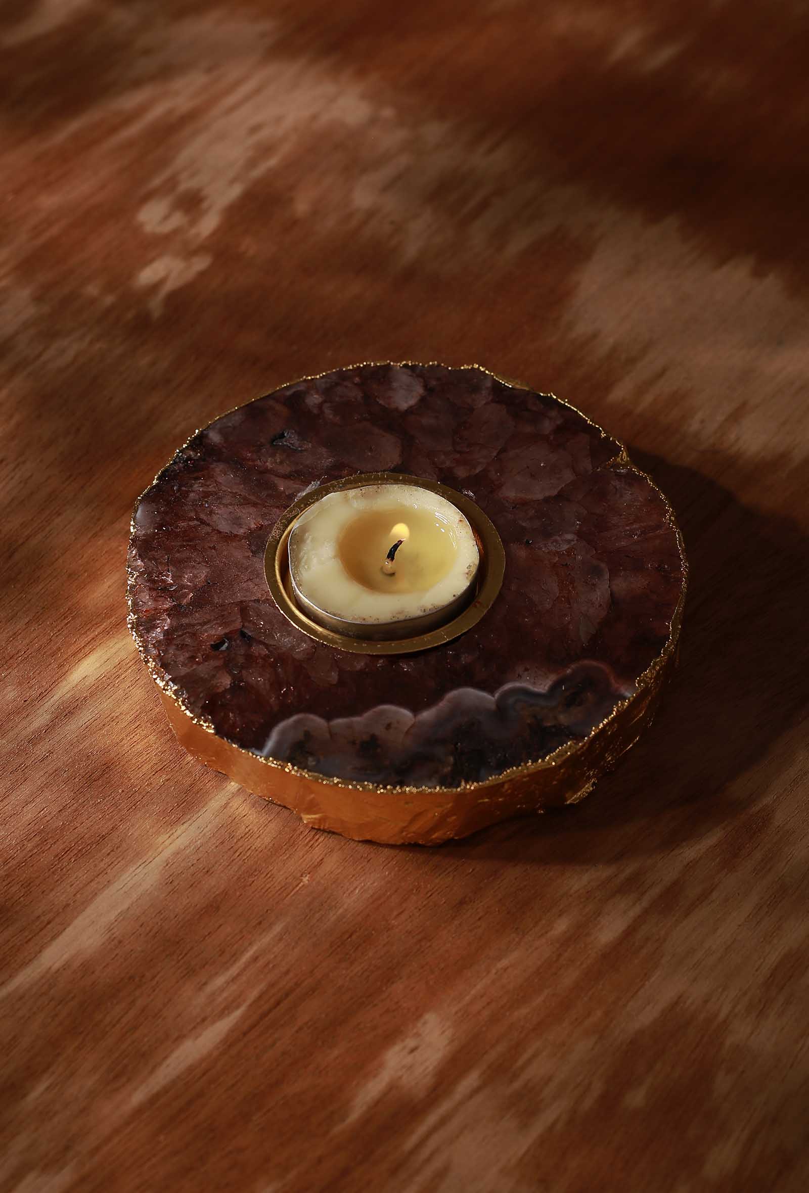 Brown Agate Tea Light Holder