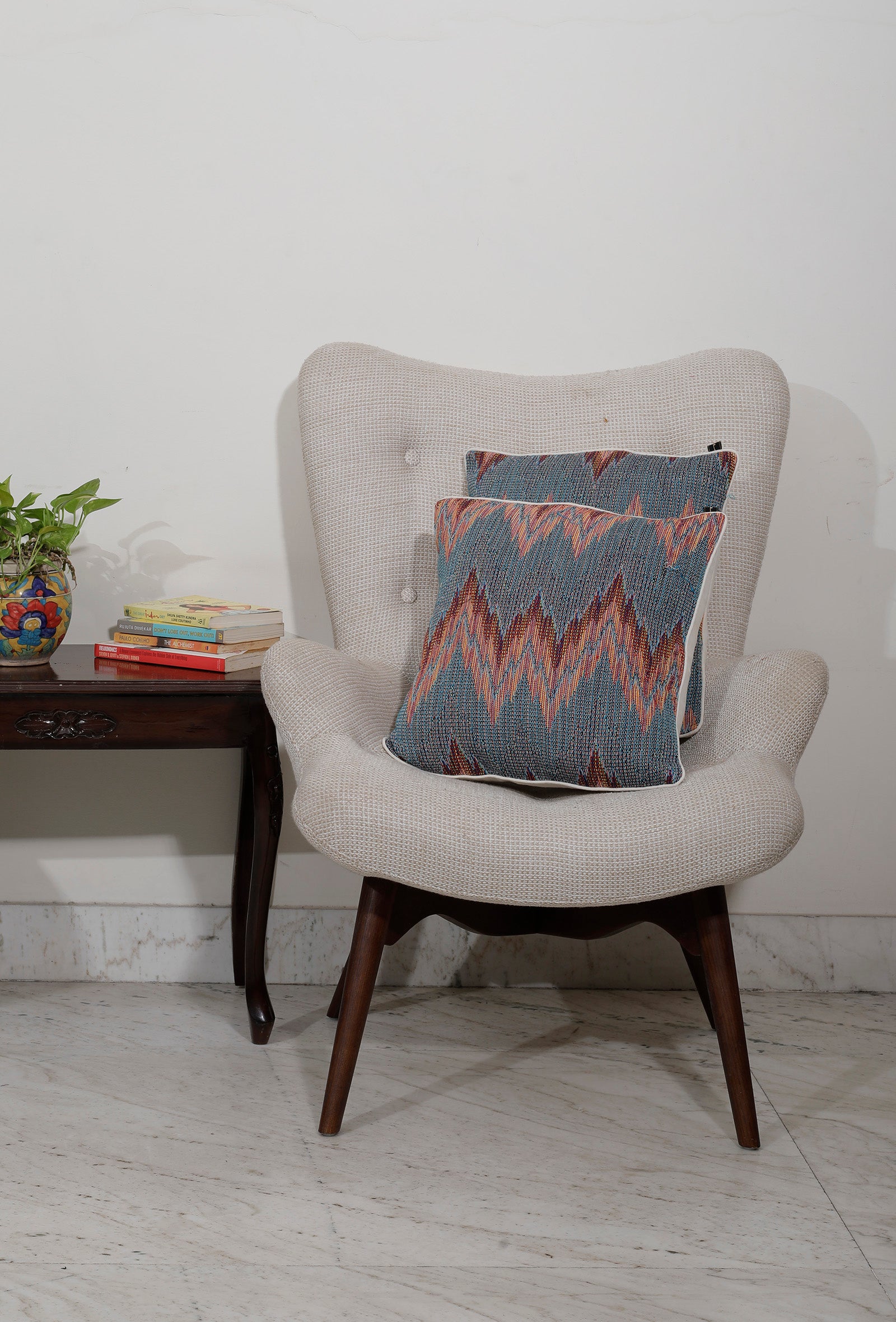 Set of 2: Azzure Steal Blue Handcrafted Jacquard Cushion Covers