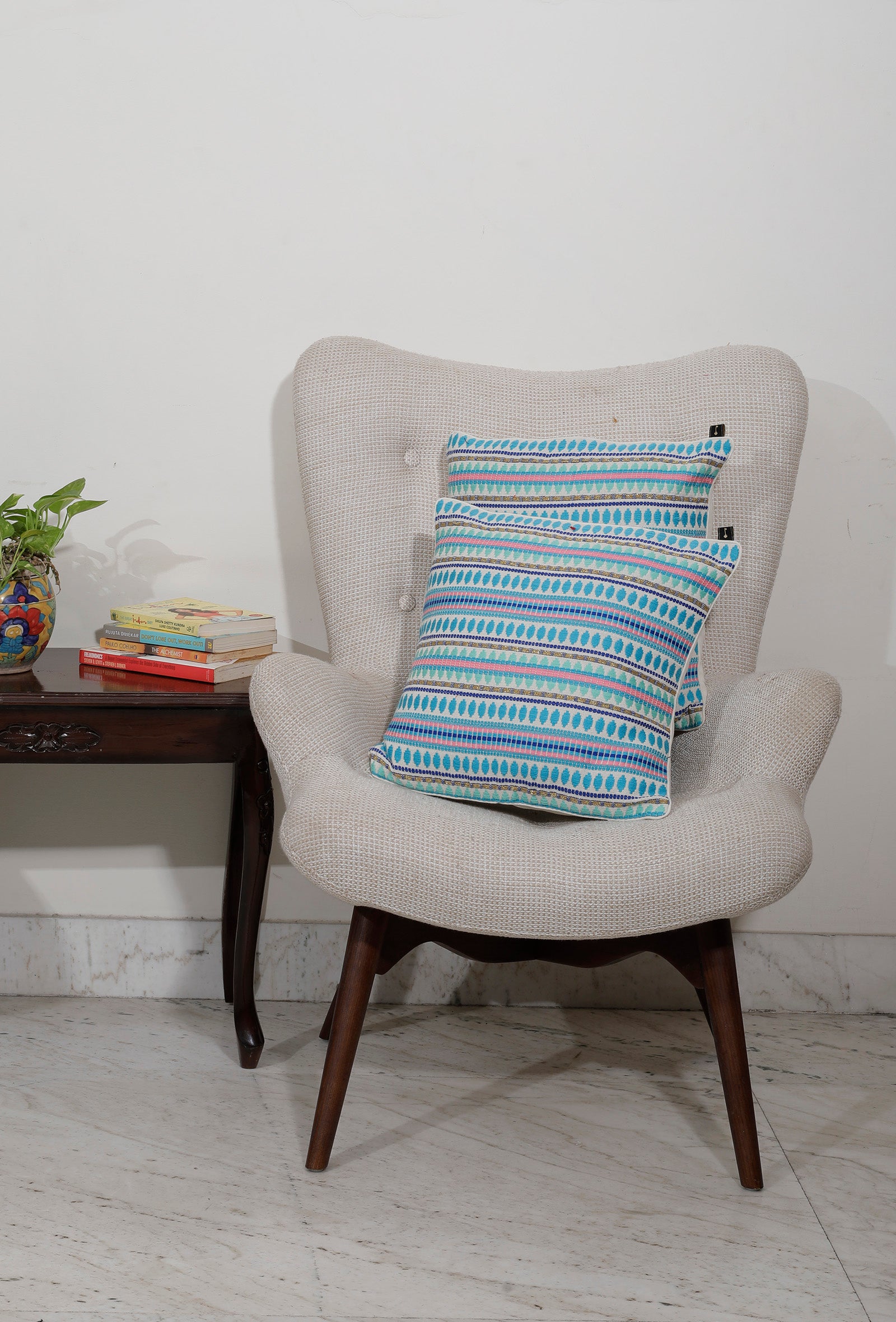 Set of 2: Mint Blue Handcrafted Jacquard Cushion Covers