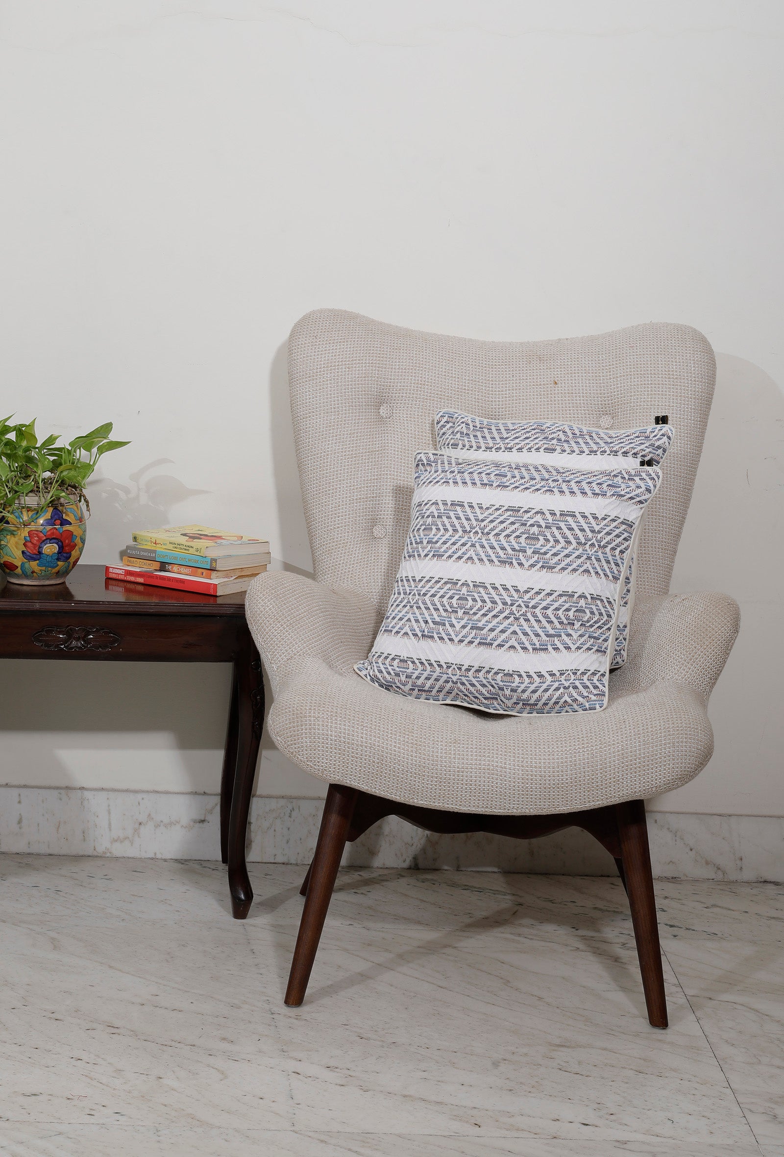 Set of 2: Pure White Handcrafted Jacquard Cushion Covers