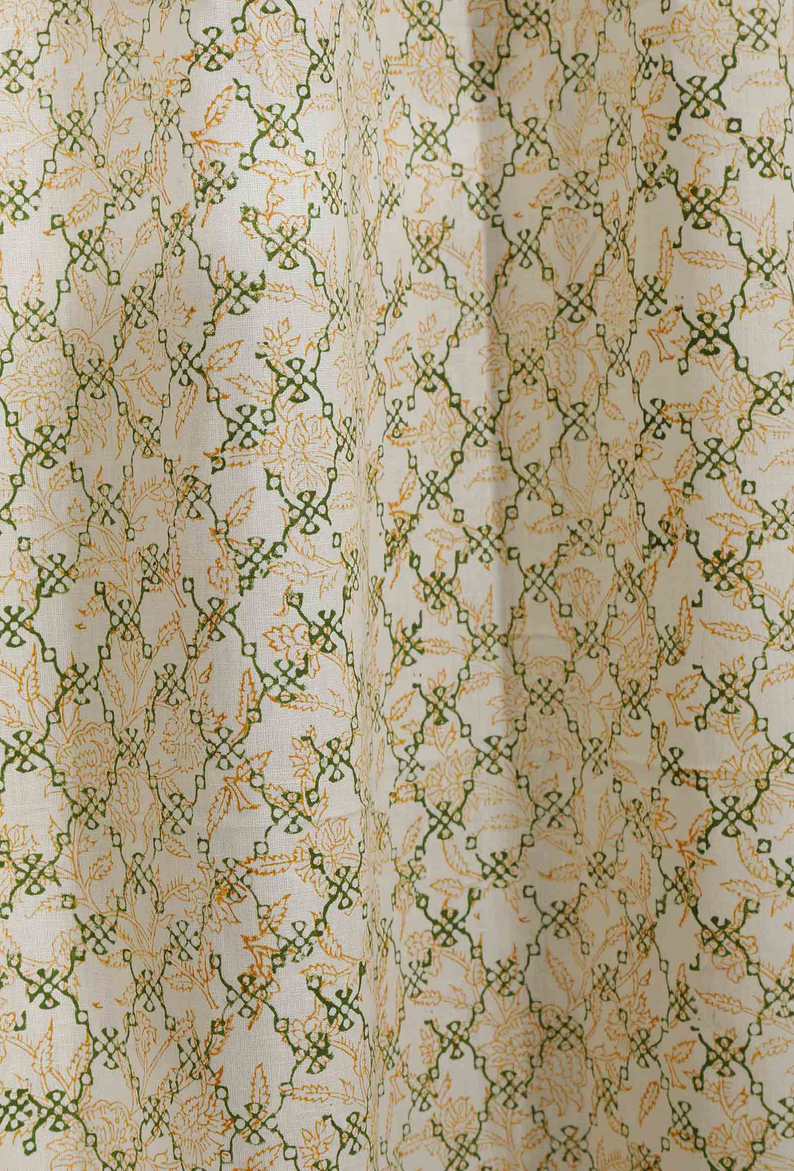 Set Of 2- Cream White Handblock Cotton Curtains