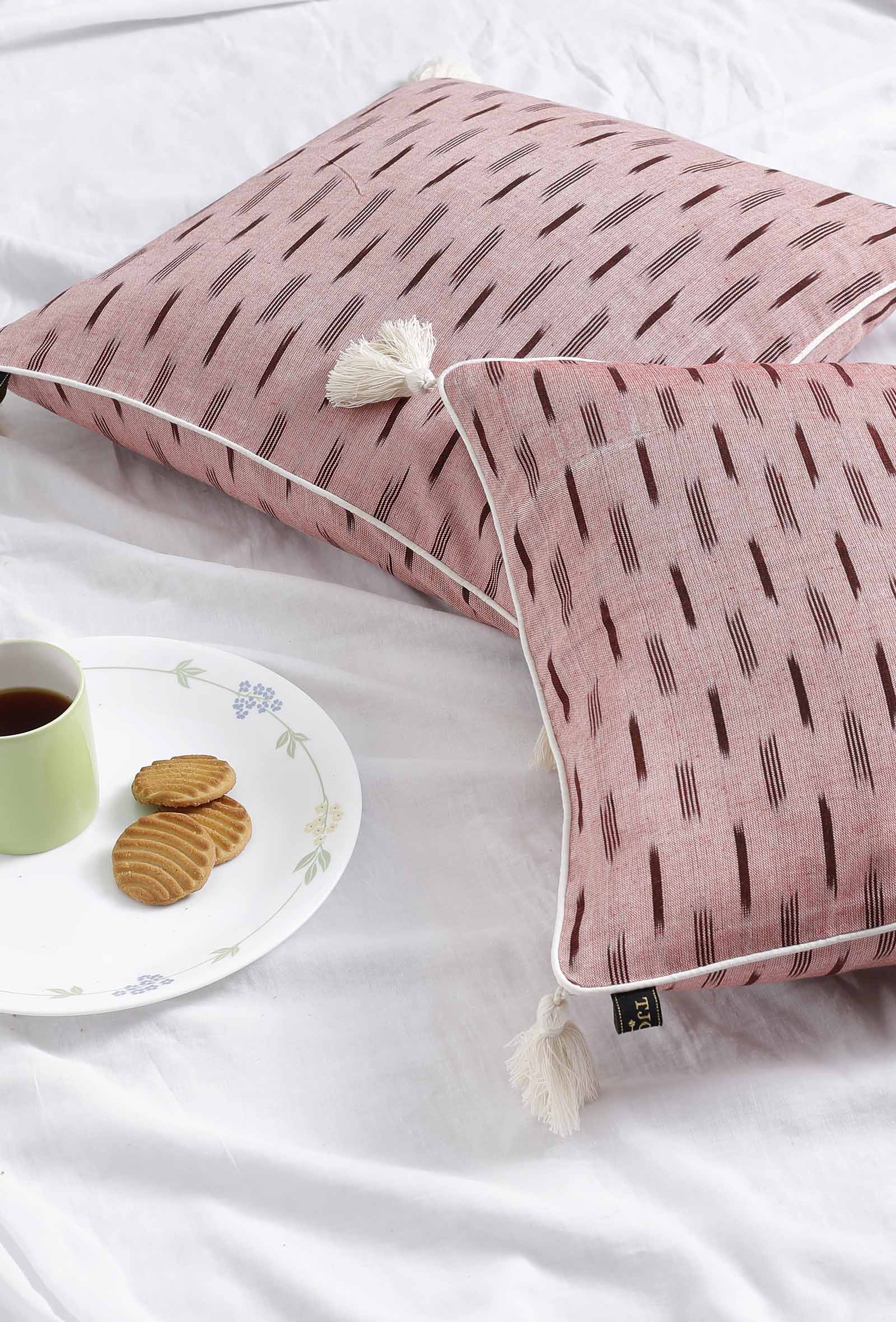 Set of 2: Candy Pink Ikat Cotton Cushion Covers