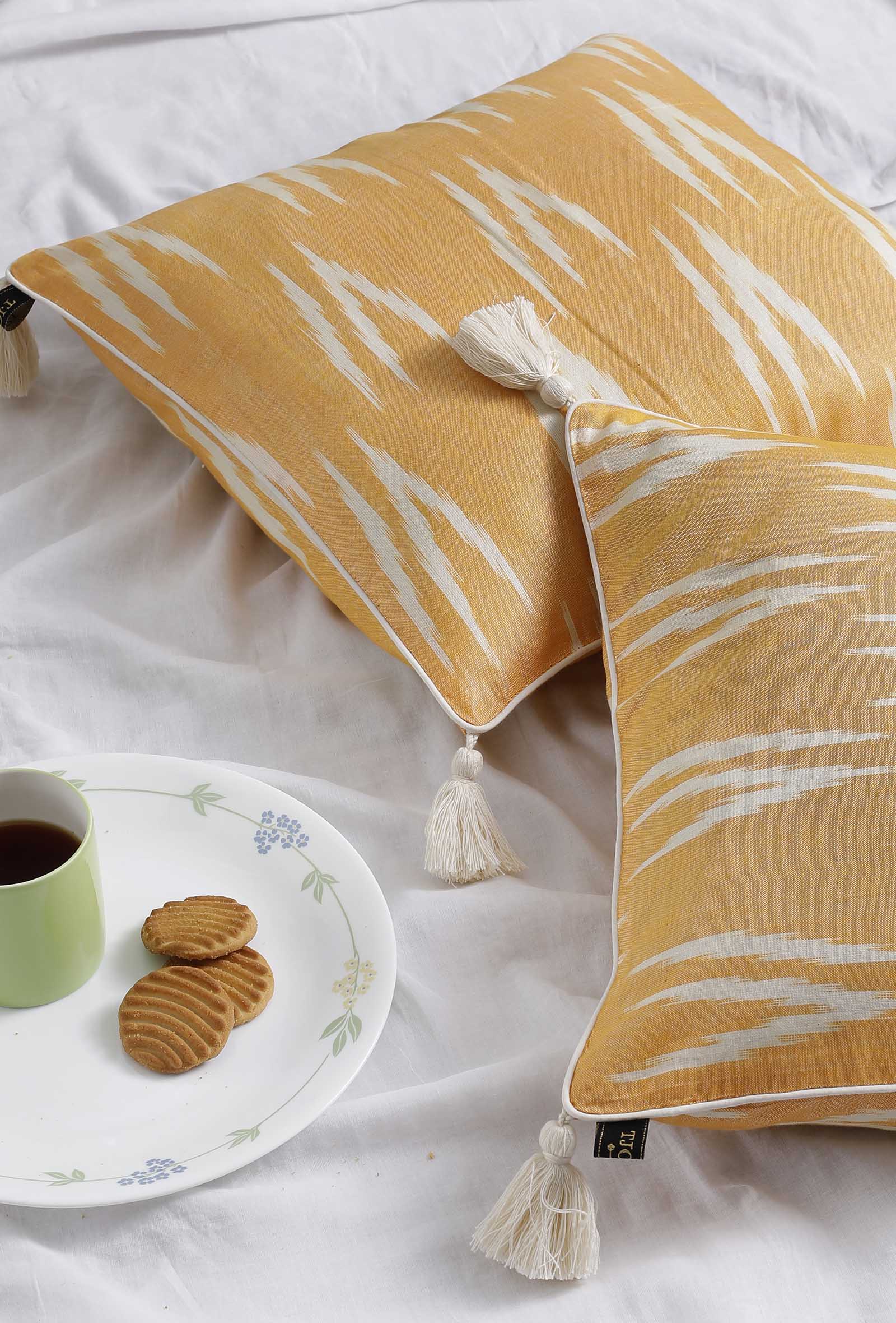 Set of 2: Peach Ikat Cotton Cushion Covers