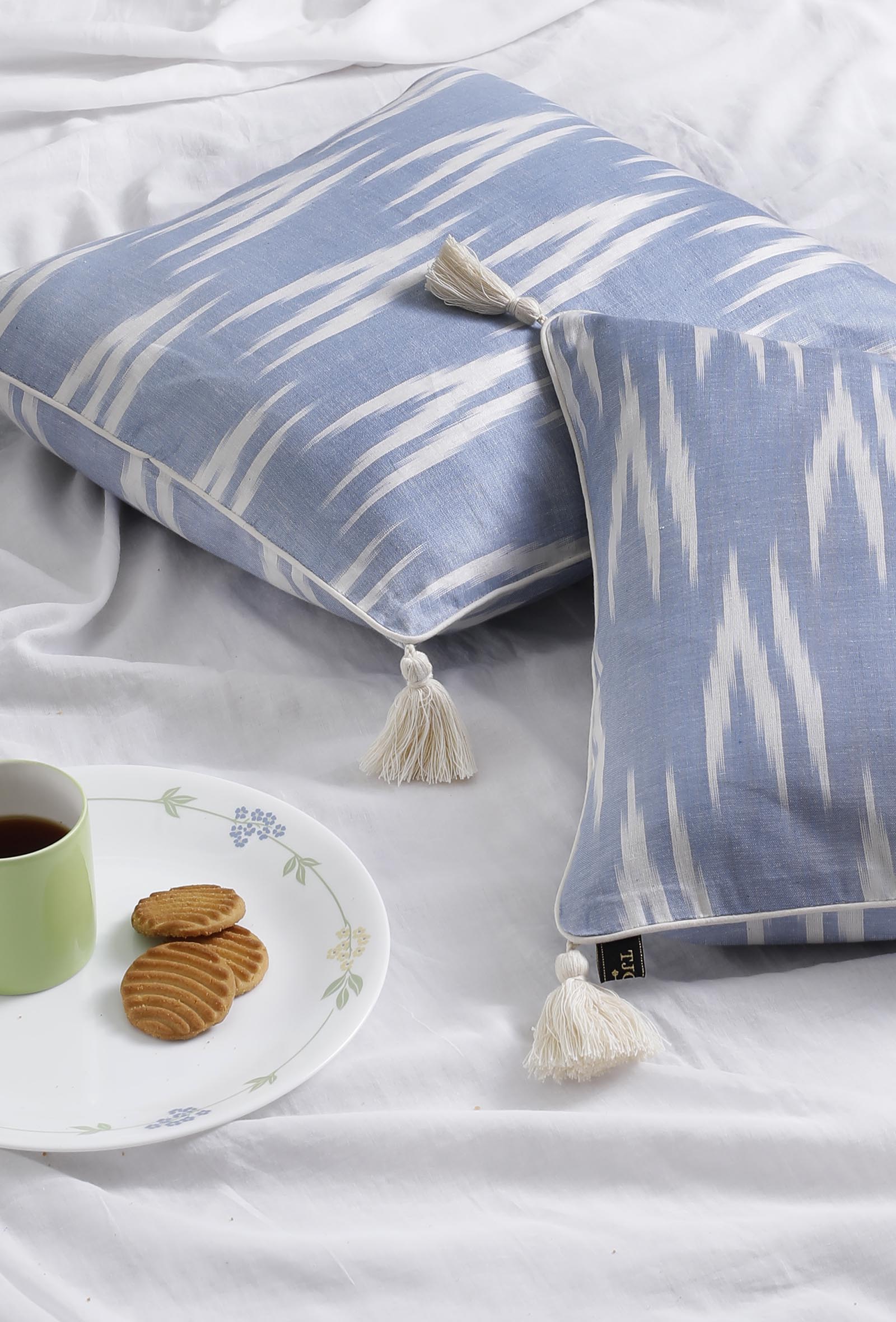 Set of 2: Bubble Blue Ikat Cotton Cushion Covers