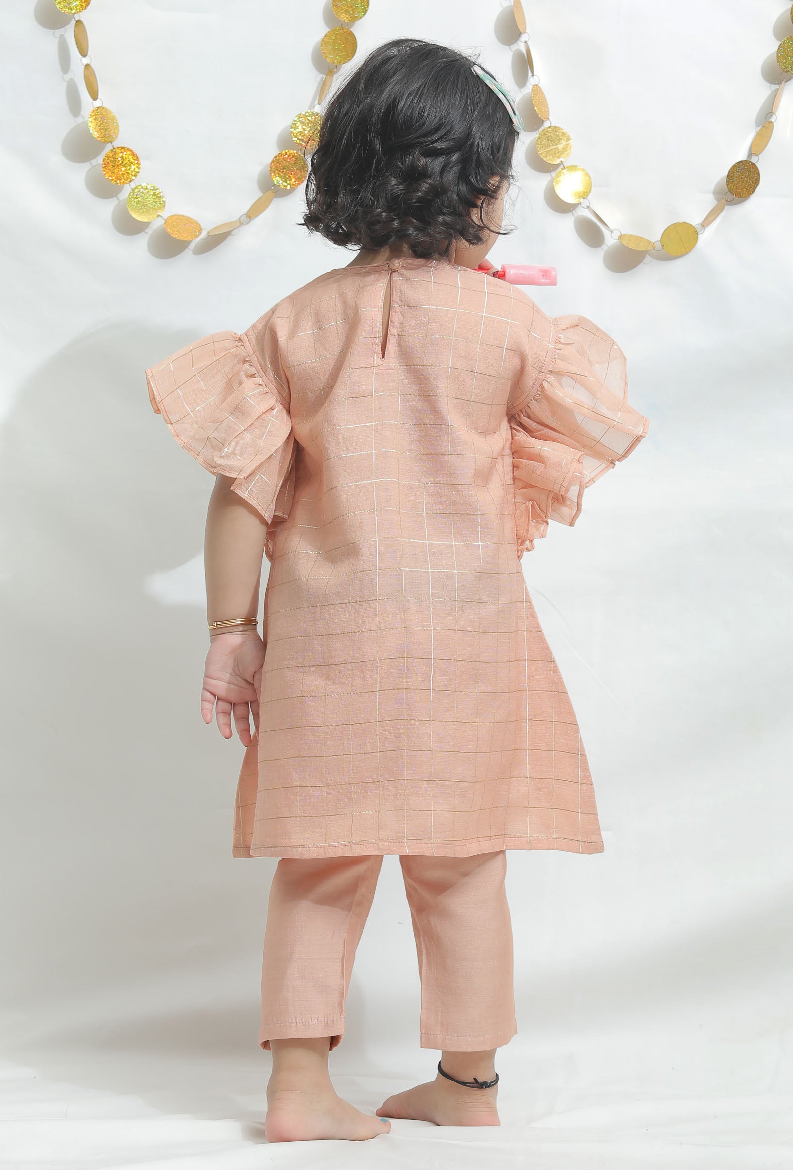 Set of 2: Peach Chanderi Kurta with Pants