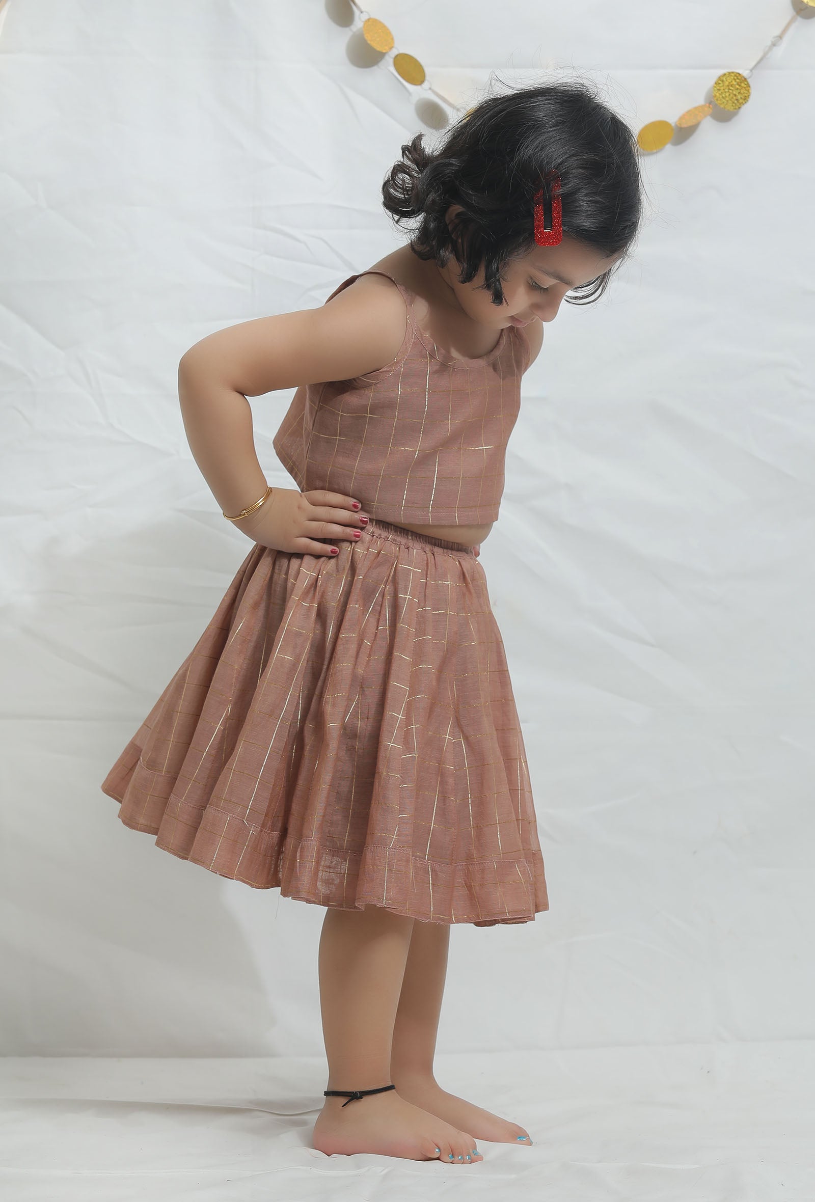 Set of 2: Light Brown Chanderi Blouse with Lehenga